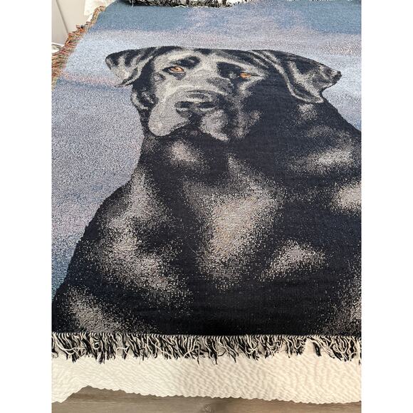 Black Lab Dog Woven Tapestry Throw Blanket, 48x55 (59” incl fringe), Signed - Picture 2 of 6